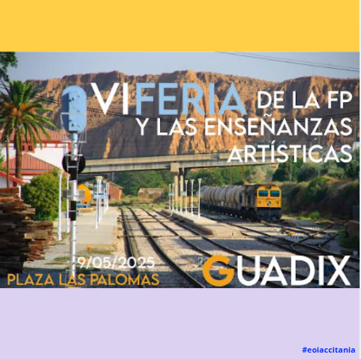 EOIAccitania's tweet photo. VI FERIA DE FP y ENSEÑANZAS ARTÍSTICAS
9 de mayo, Plaza de Palomas, #Guadix
En nuestro stand te informaremos sobre las enseñanzas de #idiomas que ofertamos, el proceso de admisión y/o matrícula, nuestro proyecto #ErasmusPlus, viajes de estudios, ... ¡Te esperamos!
@aytodeguadix https://t.co/ZLonRdL5s2