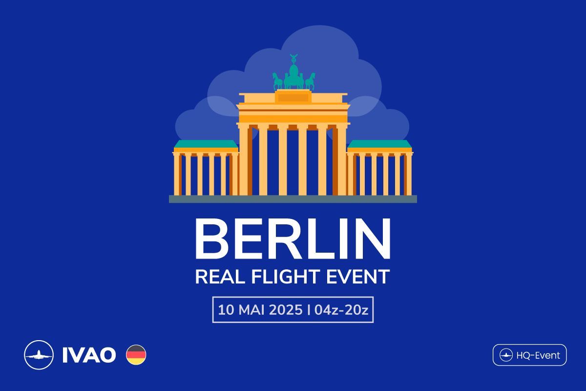 Am 10.05. ist es soweit: das zweite RFE des Jahres findet statt! Zwischen 4z und 20z habt ihr die Möglichkeit in einem Buchungssystem mit über 500 Flügen nach Berlin zu fliegen! Buche deinen Flug jetzt hier: link.ivao.de/BERRFE25-Buchu…