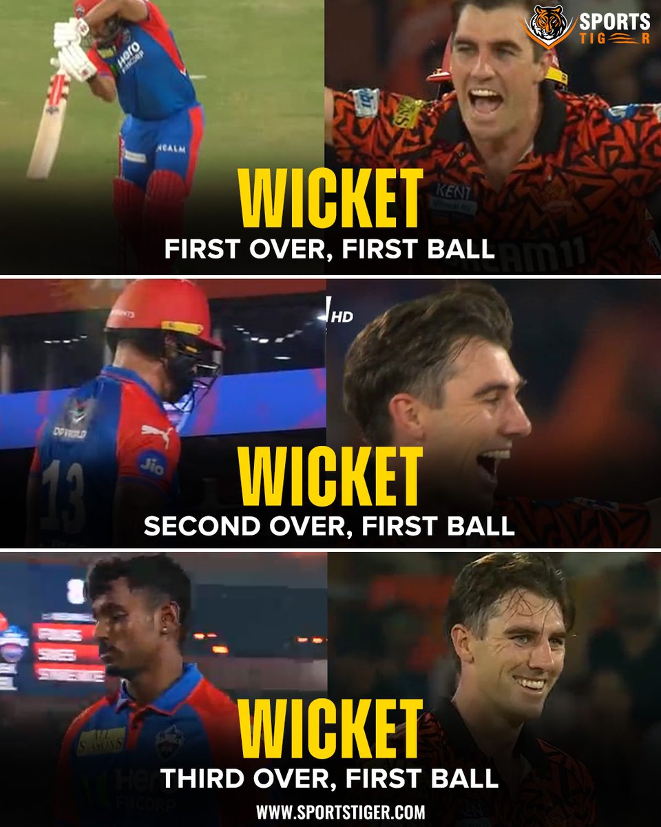 The_SportsTiger's tweet image. Three overs.
Three first balls.
Three wickets.

Pat Cummins isn’t playing cricket — he’s putting on a masterclass in destruction.

📸: IPL / BCCI

#PatCummins #WicketMachine #CricketCarnage #FirstBallWicket #BowlingBrilliance