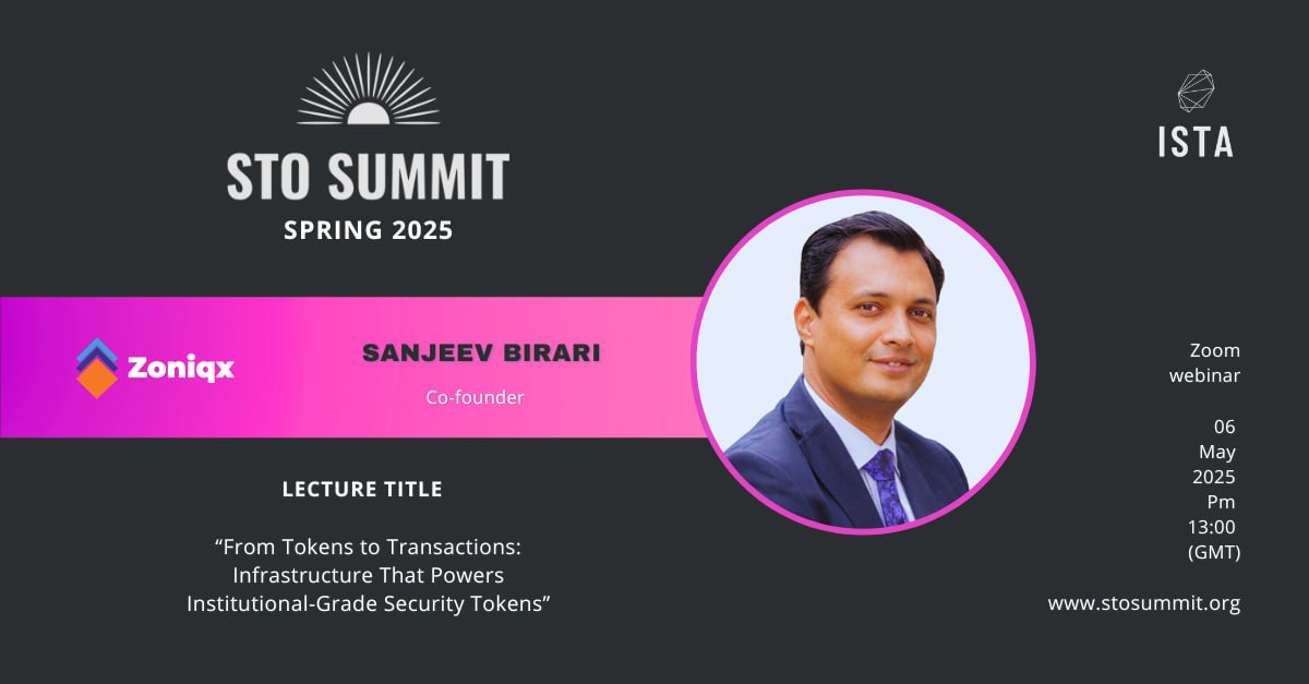 zoniqxinc's tweet photo. 🚨 Zoniqx at the #STOSUMMIT 2025 🚨 Catch our Co-founder and CBO, @sanjeevsbirari as he takes the virtual stage at STO Summit Spring 2025, joining 27 global leaders from 12 countries to shape the future of tokenized securities.
🎤 Topic: “From Tokens to Transactions: Infrastructure That Powers Institutional-Grade Security Tokens”
📅 Date: May 6, 2025
🕐 Time: 13:00 GMT
🖥️ Location: Zoom Webinar
🎟️ Free registration: 👉 Register Now:
https://t.co/AKjj0daGtd
Join us as we explore how Zoniqx is powering the backbone of regulated tokenization — from real estate to treasuries, bonds, and beyond.
#Zoniqx #Tokenization #SecurityTokens #STOSummit #RWAs #DeFi #Blockchain #Web3 #ZoniqxOnChain