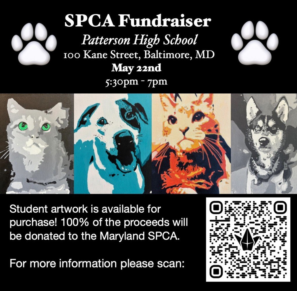 Prepare for our annual Spring Arts Festival on May 22nd,  students  teamed up with the Maryland SPCA to raise money for shelter animals 🐾   Students were given photos of recently adopted animals to paint. You can purchase these paintings for a suggested $20 donation.