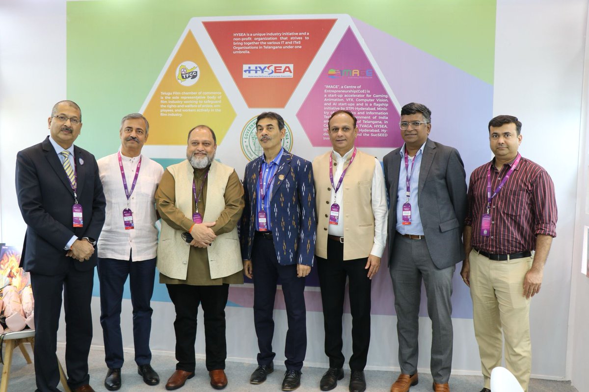 DigitalMediaTG's tweet photo. ⚡At the #WAVESSummit2025 , actor @iamnagarjuna  and @jayesh_ranjan , Special Chief Secretary to Governement of Telangana unveiled the Telangana Pavilion, showcasing the state's dynamic media and entertainment landscape. The pavilion highlighted top studios like Hornbill, Rotomaker, Green Gold, Epiko, and Karya Hub Studios, emphasizing Telangana's rising global footprint in the audio-visual industry.

⚡The event was graced by key figures including Telangana’s Chief Relations Officer Srikant Lanka, TASK CEO @ShrikantNF , TVAGA President Rajiv Chilaka, Vice President Sridhar Muppidi, and Secretary Madhava Reddy Yatham, further solidifying the state's commitment to nurturing a vibrant creative ecosystem. 

#Telangana #TelanganaRising #TelanganaPavilion 
#TelanganaAtWAVES #MediaAndEntertainment #CreativeHub #GlobalInfluence

@TelanganaCMO @revanth_anumula @OffDSB  @Min_SridharBabu @CRO_Telangana @tvagaofficial