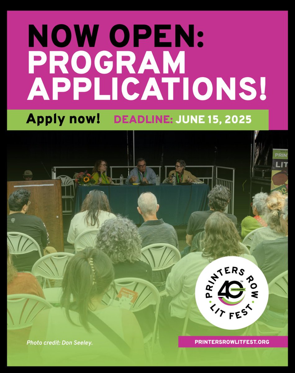 📢 Applications Now Open

We’re looking for standout programs led by noteworthy authors, experts, and literary voices that will inspire, challenge, and engage a passionate book-loving audience.

👉 Apply now: printersrowlitfest.org/speakers/ 

#PRLF25 #PrintersRowLitFest2025 #LitFest2025