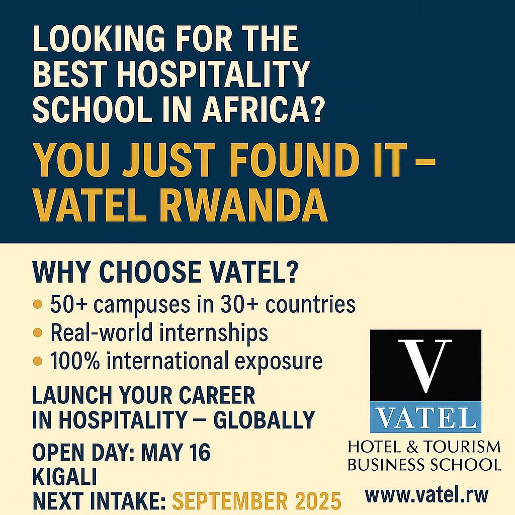 VatelRw's tweet image. Looking for Africa’s top hospitality school?
You just found it #VatelRwanda! 

✅ 50+ campuses in 30+ countries
✅ 100% international exposure

Dream big in hospitality luxury hotels, tourism &amp;amp; more!

📅 Open Day: May 16
🚀 Apply now for September 2025!

#StudyInRwanda