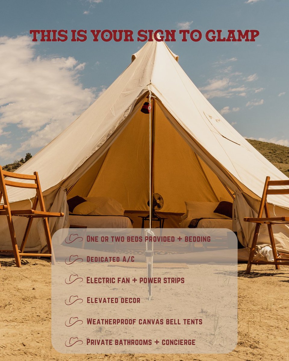 ‼️GLAMPING ALMOST SOLD OUT‼️ 

Don't miss the chance to level up your HCJ weekend with the ultimate glamping experience⛺️
Think A/C, weatherproof bell tents, private restrooms, and your own concierge. Spots are going fast - don’t sleep on it (unless it’s in one of these tents)🙌
