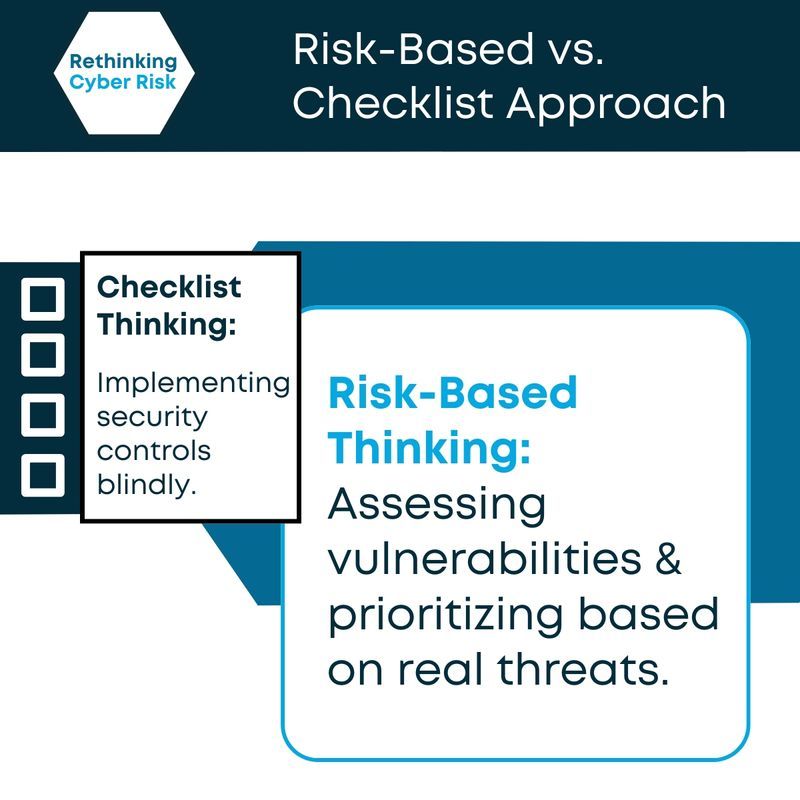 ChaputBob's tweet image. Week 4!

There&apos;s a difference between blindly implementing #cybersecurity controls and using a risk-based approach.

A checklist strategy misses specific vulnerabilities, while a #RiskBased approach prioritizes real threats.

Choose wisely!