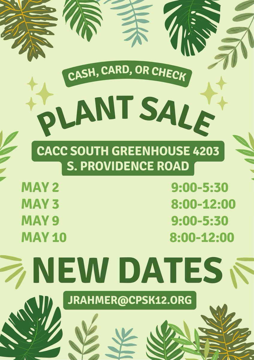 It is May and we have extended plant sale dates! Come secure your Mother's Day flowers this week in time for the weekend! Find us in the greenhouse on the north side of CACC. #caccbest #cpsbest