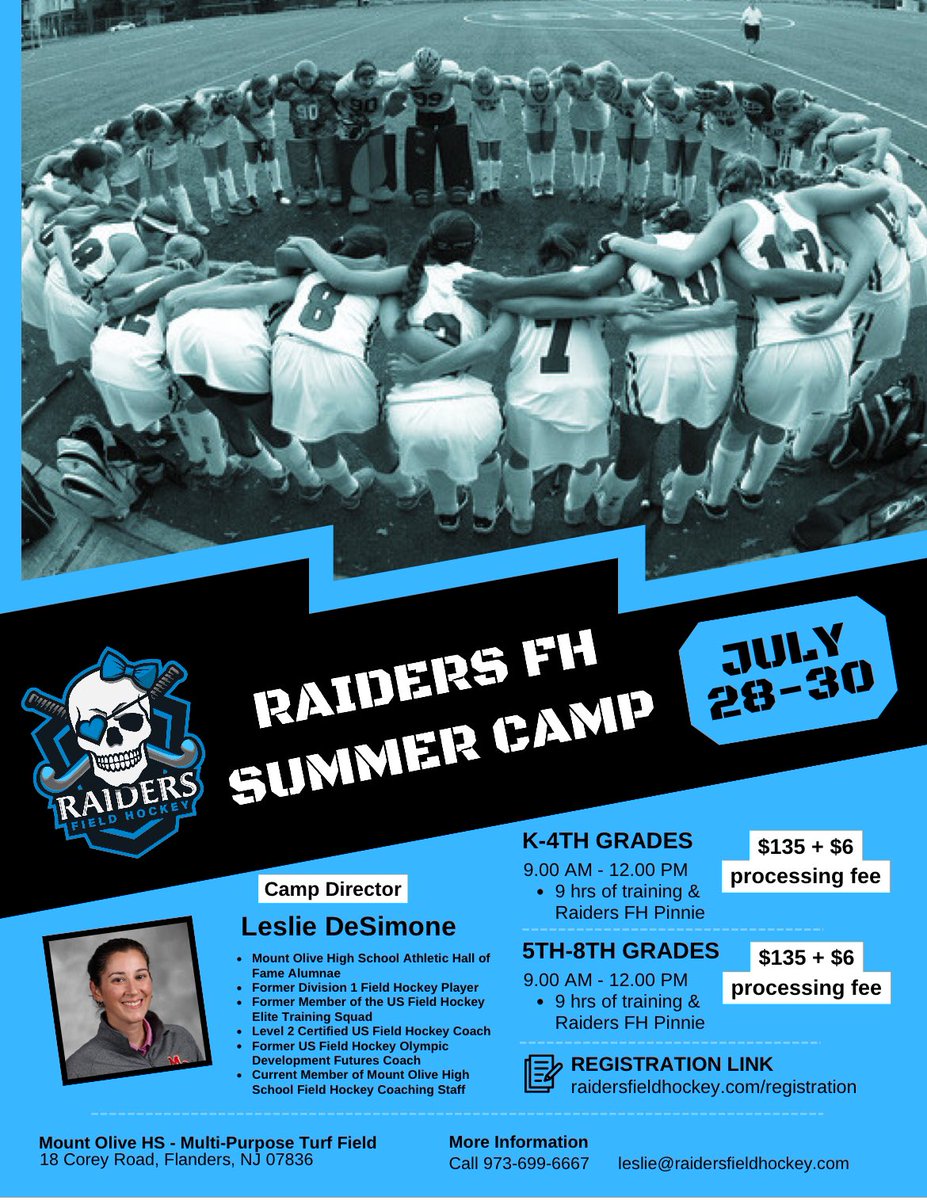 **SUMMER CAMP OPPORTUNITY- K-8 RAIDERS FH CAMP AT MOHS**
SEE INFO BELOW 🏑🏑