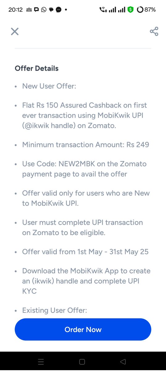 Md_Ibnain's tweet photo. @MobiKwik @MobiKwikSWAT @zomato @zomatocare @BandBajaateRaho @ConsumerCom @jagograhakjago  cashback not receive it's a type of a fraud when the coupon code is applied then cash back should be received even in terms and condition it was my first Zomato order. https://t.co/2jyyVwxH1w