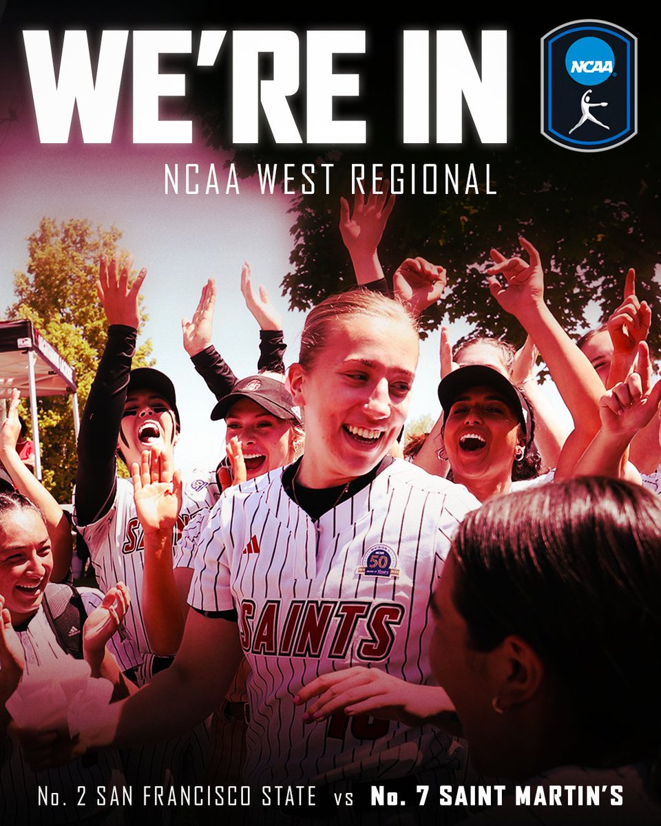Saint Martin's Saints (@smusaints) on Twitter photo The Saints claim an at-large bid for the NCAA Division II Softball West Regional!
<a href="/SMUSaints_SB/">Saint Martin's Softball</a> will face the second-seeded SFSU Gators in the first round of the tournament on Thursday, May 8th, at 12:00 PM PST.
#SaintsStrong 🗡️ / 🥎 The Saints claim an at-large bid for the NCAA Division II Softball West Regional!
<a href="/SMUSaints_SB/">Saint Martin's Softball</a> will face the second-seeded SFSU Gators in the first round of the tournament on Thursday, May 8th, at 12:00 PM PST.
#SaintsStrong 🗡️ / 🥎
