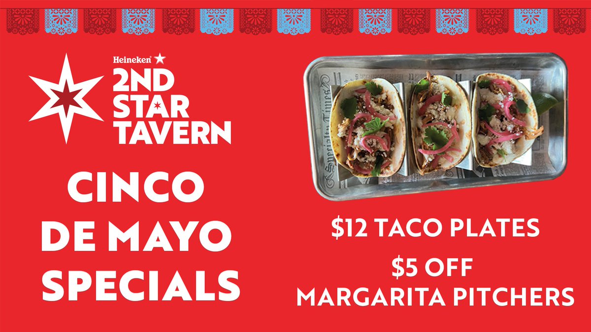 Celebrate Cinco de Mayo with us tonight at Heineken 2nd Star Tavern! 🇲🇽🌮 #CincoDeMayo #cf97