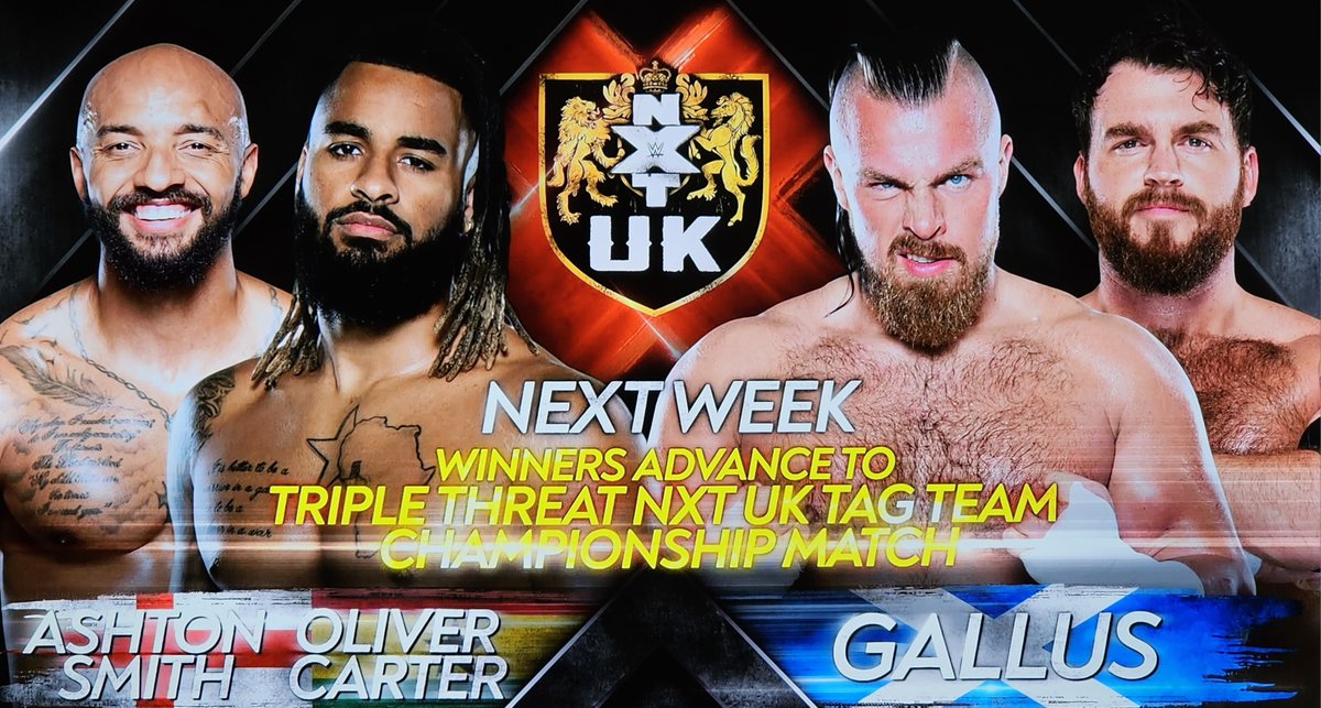 NXT UK Legacy (@nxtuk_legacy) on Twitter photo May 5, 2022:
At BT Sport Studios, it was announced <a href="/ashtonsmith_uk/">‘The Collect’ Ashton Smith</a> & <a href="/OroMensah_wwe/">Oro Mensah</a> would face #Gallus' <a href="/Joe_Coffey/">Joe Coffey</a> & <a href="/m_coffey90/">Mark Coffey</a> in one week's time with the winning team advancing to the Triple Threat #NXTUK Tag Team Championship Match.
📸 WWE May 5, 2022:
At BT Sport Studios, it was announced <a href="/ashtonsmith_uk/">‘The Collect’ Ashton Smith</a> & <a href="/OroMensah_wwe/">Oro Mensah</a> would face #Gallus' <a href="/Joe_Coffey/">Joe Coffey</a> & <a href="/m_coffey90/">Mark Coffey</a> in one week's time with the winning team advancing to the Triple Threat #NXTUK Tag Team Championship Match.
📸 WWE
