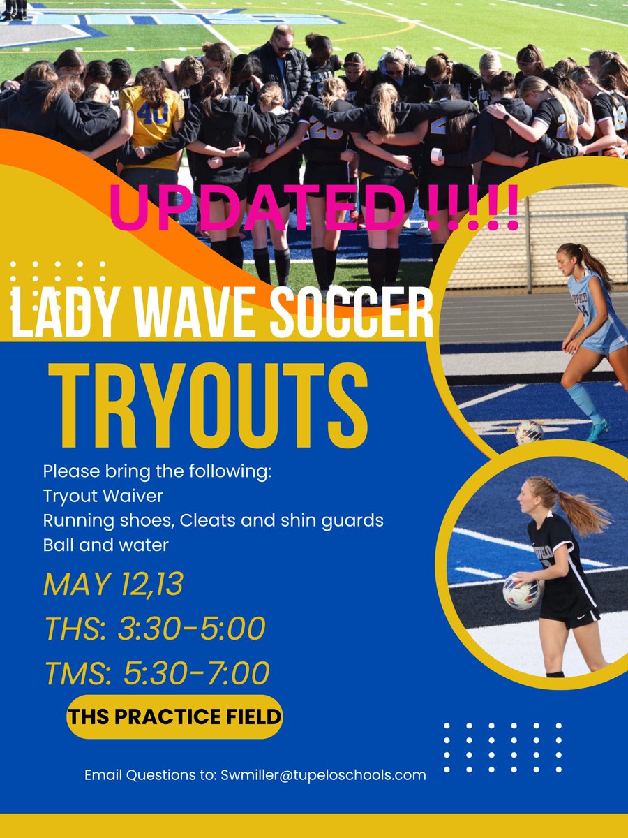 TupeloMiddle's tweet image. Updated Soccer tryout information: