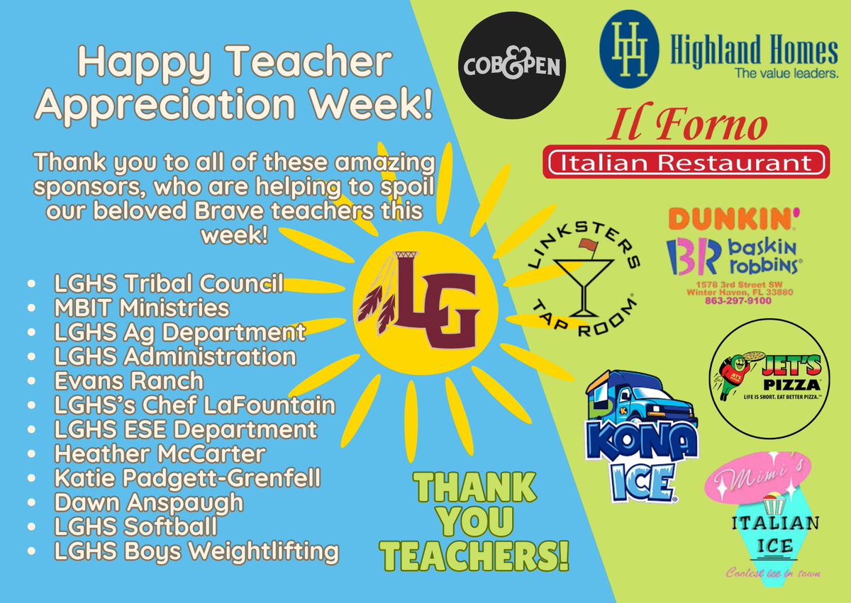 Happy Teacher Appreciation Week! Thank you to our generous sponsors for treating our Brave educators! 💕🫶
