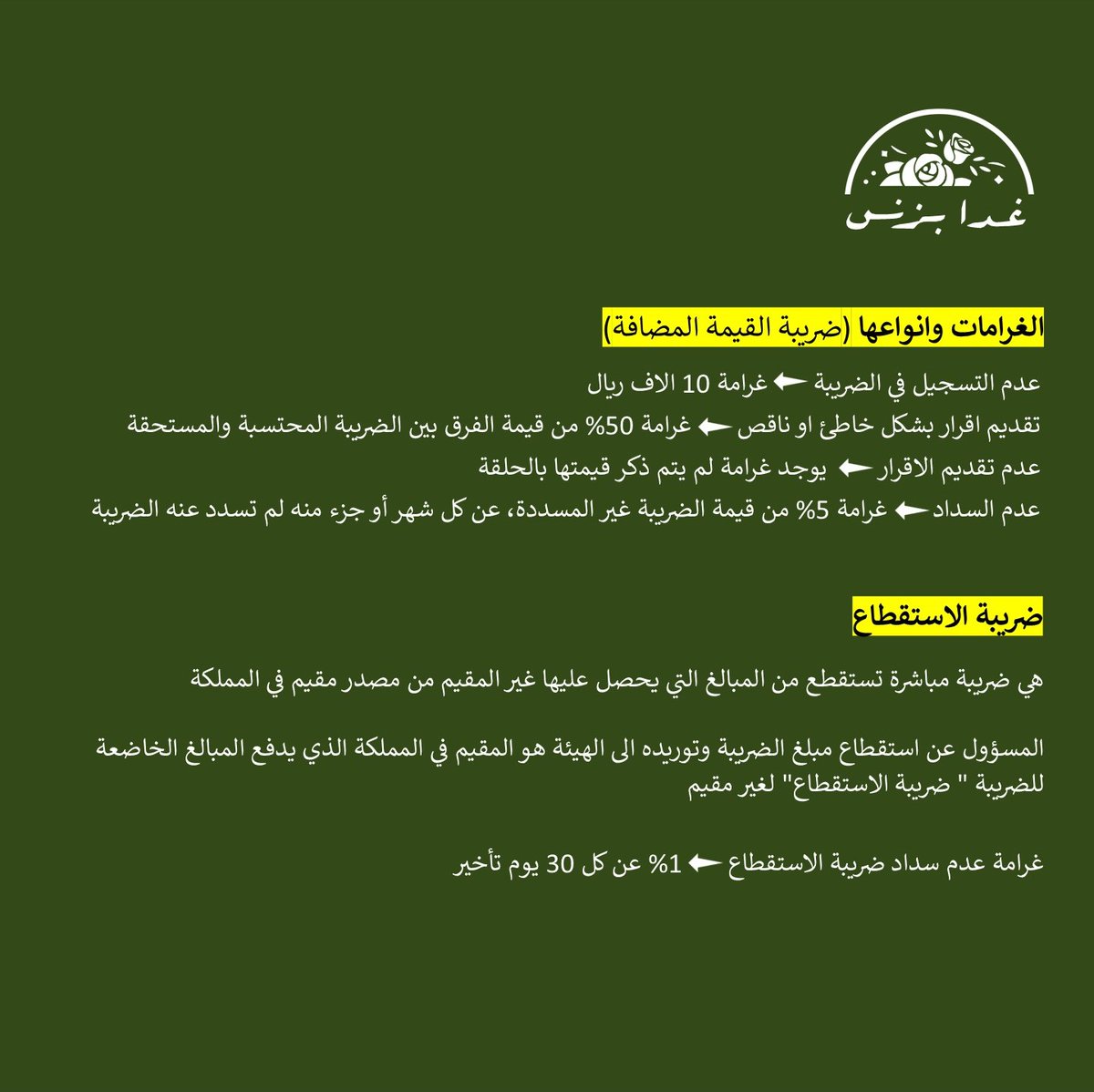 مهم جداً كل تاجر يعرف كيف يتعامل مع ضريبة القيمة المضافة وغيرها من الضرائب، ليتجنب أي غرامات أو تحديات في نشاطة

ملخص حلقة " كيف تتجنب المخالفات الضريبية " من بودكاست سوالف بزنس احد برامج <a href="/thmanyah/">ثمانية</a> <a href="/Radiothmanyah/">راديو ثمانية</a> 

حوار يبرز نقاط مهمة في ضريبة القيمة المضافة وغيرها بين المقدم