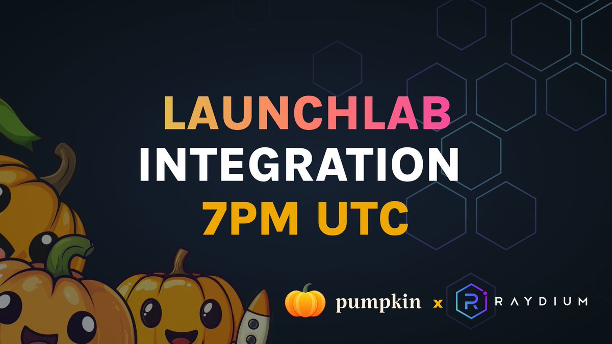 pumpkindotfun's tweet photo. The Pumpkin takeover begins today.

@RaydiumProtocol's LaunchLab integration is live @ 7PM UTC. https://t.co/62HG0l6tf7