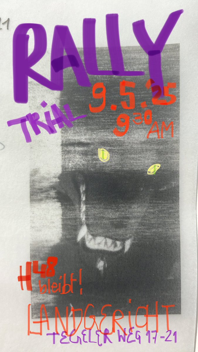 Wir laden zur Kundgebung und Prozessbegleitung ein:
*mit musik, kaffee &amp;snacks*

Freitag, 9.Mai 2025 / 9:30Uhr
Landgericht Tegeler Weg 17-21

Wir lassen uns nicht verdrängen! 
Wir bestehen auf unseren Wohnraum!
Wir bleiben!

Kommt vorbei und vergesst Eure IDs nicht!