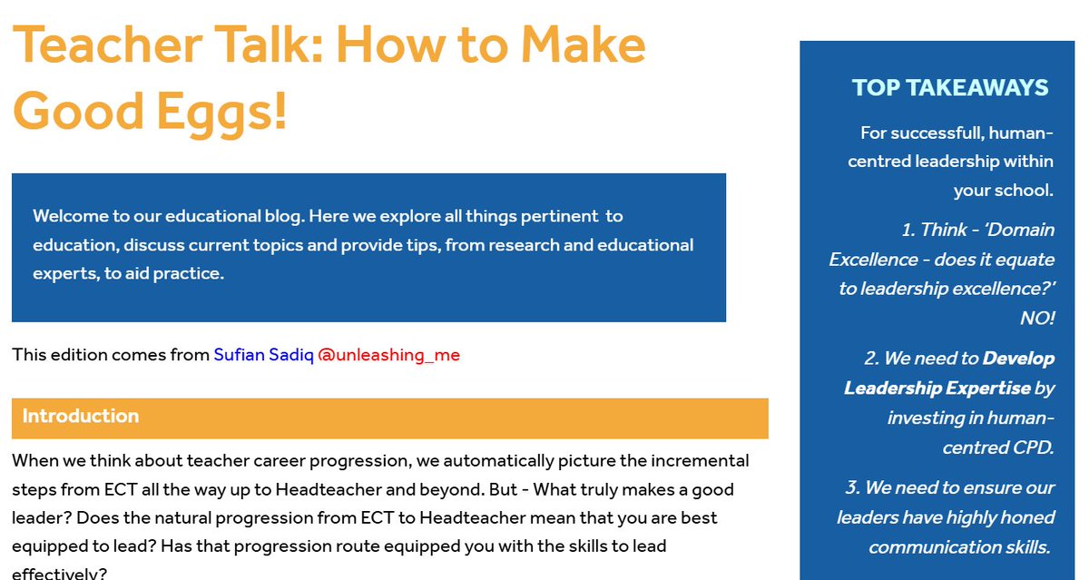 Chiltern Teaching School (@chilterntsh) on Twitter photo #Teachertalk - We're back! With our latest edition by <a href="/unleashing_me/">Unleashing Me</a> on How to make good eggs? 🍳🍳
In an eductional climate where retention and recruitment are key so are our leaders.
What does it all boil down to..?
- Training good leaders! 🍳🍳🍳
Read it now at: #Teachertalk - We're back! With our latest edition by <a href="/unleashing_me/">Unleashing Me</a> on How to make good eggs? 🍳🍳
In an eductional climate where retention and recruitment are key so are our leaders.
What does it all boil down to..?
- Training good leaders! 🍳🍳🍳
Read it now at: