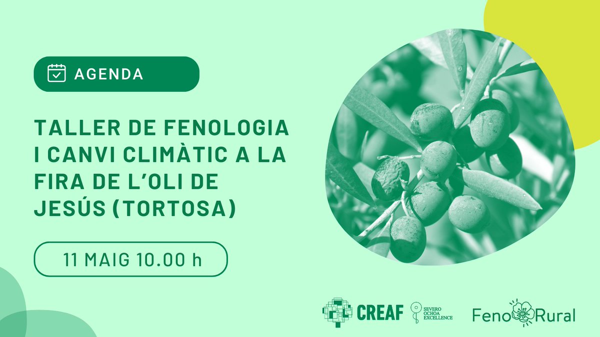 RitmeNatura's tweet image. Amb el teu mòbil i unes fotos, pots fer ciència! 📸 
Vine diumenge 11/05 al taller de fenologia i canvi climàtic de #RitmeNatura a la Fira de l’Oli de Jesús 🫒 i descobreix com! 
📍 10 h · Pavelló firal WIN Jesús (Tortosa) 
🆓 Activitat gratuïta!
+ info; tinyurl.com/d2sek6rv