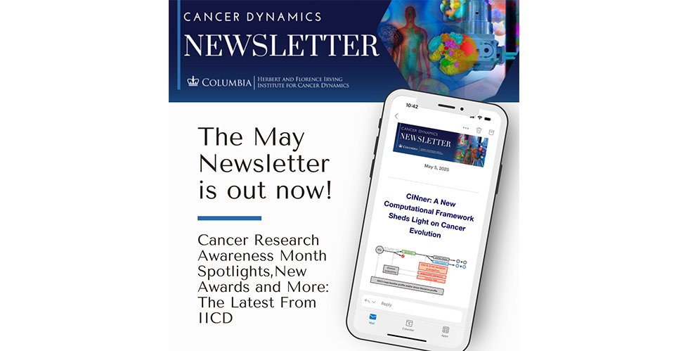 Columbia - Irving Institute for Cancer Dynamics (@cancer_dynamics) on Twitter photo 📢 The May newsletter is out! Featuring CINner—a new <a href="/PLOSCompBiol/">PLOS Comp Biol</a> tool for cancer evolution—plus spotlights on Drs. <a href="/bstockwell/">Brent Stockwell</a> & Yue Wang for #CancerResearchMonth. Events, seminars, new papers, and more. cc: <a href="/columbiacancer/">Herbert Irving Comprehensive Cancer Center</a>
🔗 Read the full issue: bit.ly/43fNAe7 📢 The May newsletter is out! Featuring CINner—a new <a href="/PLOSCompBiol/">PLOS Comp Biol</a> tool for cancer evolution—plus spotlights on Drs. <a href="/bstockwell/">Brent Stockwell</a> & Yue Wang for #CancerResearchMonth. Events, seminars, new papers, and more. cc: <a href="/columbiacancer/">Herbert Irving Comprehensive Cancer Center</a>
đź”— Read the full issue: bit.ly/43fNAe7