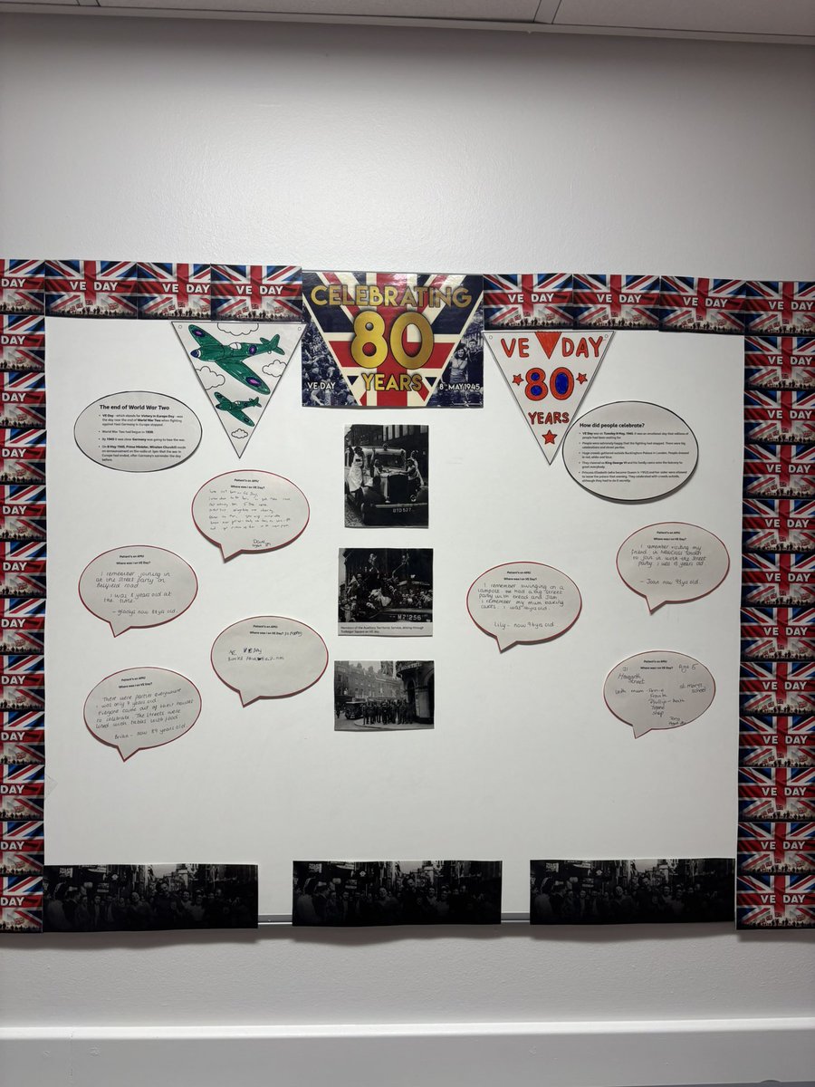 AMUFGHNCA's tweet image. AMU are preparing for VE Day on the 8th of May. We have been reminiscing with our patients and asking them what they remember of that day 👏🏽❤️