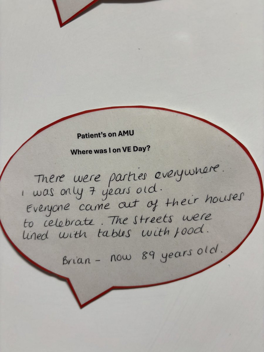 AMUFGHNCA's tweet image. AMU are preparing for VE Day on the 8th of May. We have been reminiscing with our patients and asking them what they remember of that day 👏🏽❤️