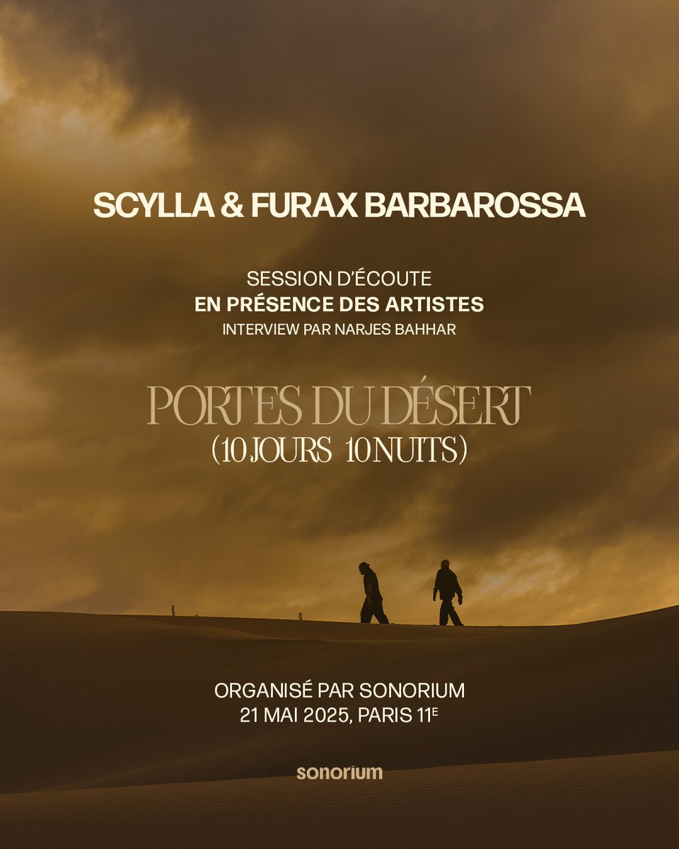 Deux sessions d’écoute à Paris avec @Sonorium, le mercredi 21 mai.
Son haute qualité. Ambiance intimiste.
On vous fait découvrir l’album en entier, comme on l’a imaginé.
<a href="/narjesbahhar/">Narjes 🌞</a> mènera une interview à chaque session.

🎟️ Billets dispo mercredi à 12h30 sur Shotgun.