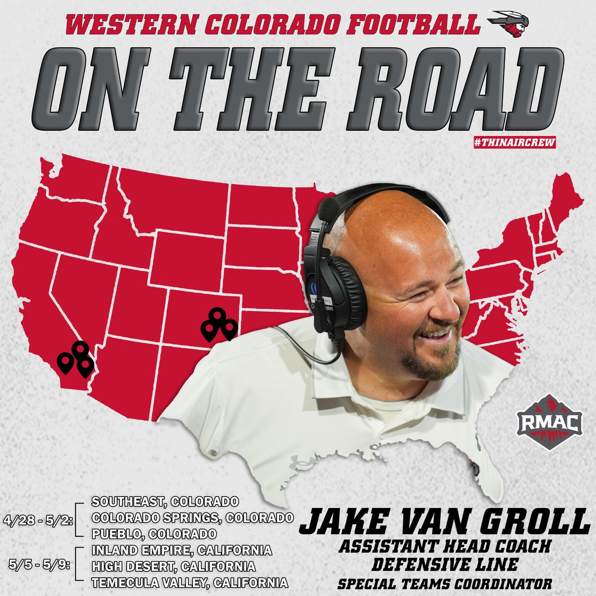 Western Colorado Football (@mountaineerfb) on Twitter photo Coach Van Groll is in California this week, looking for future Mountaineers ‼️
<a href="/CoachJVG/">Jake Van Groll</a>
#MountUp #ThinAirCrew Coach Van Groll is in California this week, looking for future Mountaineers ‼️
<a href="/CoachJVG/">Jake Van Groll</a>
#MountUp #ThinAirCrew