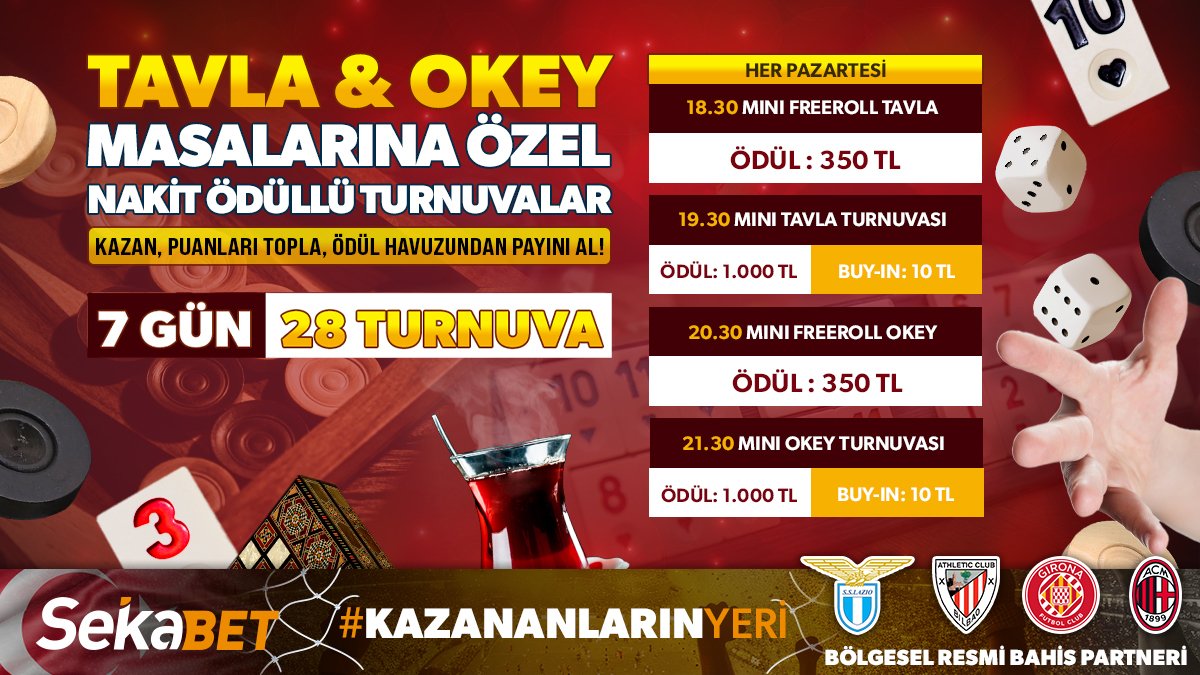 🎲 TAVLA VE OKEY TUTKUNLARI 20.000 TL ÖDÜL İÇİN KIYASIYA MÜCADELE EDİYOR! 

🔈 Sekabet yetenekli tavla ve okey oyuncularını arıyor! 

🎲 Turnuvanın kazananı olmak için hemen oynamaya başla t2m.io/sekabtw724

#KazananlarınYeri