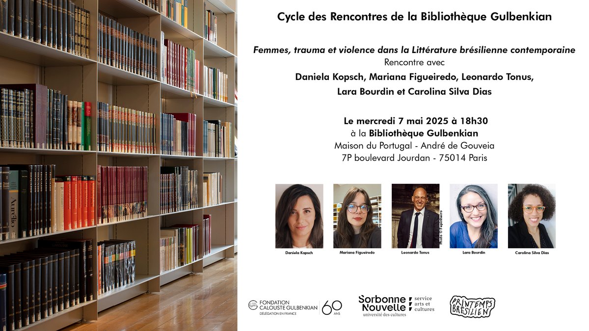 BiblioGulbenkian (@bibgulbenkian) on Twitter photo Dans le cadre de la Saison France-Brésil 2025, la <a href="/BibGulbenkian/">BiblioGulbenkian</a> accueillera, le 7 mai à 18h30, les écrivaines brésiliennes Daniela Kopsch et Mariana Figueiredo.
Rencontre organisée et modérée par <a href="/LeonardoTonus/">Leonardo Tonus</a> avec la participation de Lara Bourdin et de Carolina Silva Dias. Dans le cadre de la Saison France-Brésil 2025, la <a href="/BibGulbenkian/">BiblioGulbenkian</a> accueillera, le 7 mai à 18h30, les écrivaines brésiliennes Daniela Kopsch et Mariana Figueiredo.
Rencontre organisée et modérée par <a href="/LeonardoTonus/">Leonardo Tonus</a> avec la participation de Lara Bourdin et de Carolina Silva Dias.