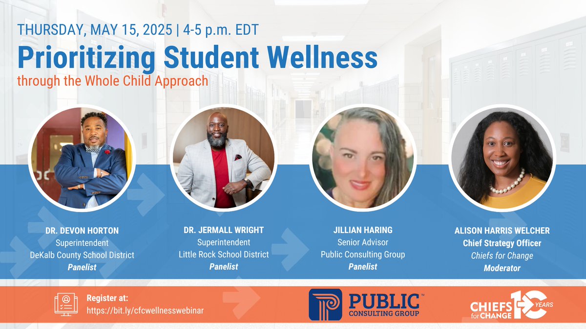 Chiefs for Change (@chiefsforchange) on Twitter photo How can district leaders ensure students are safe & supported in today’s complex educational landscape? Join our webinar as we explore actionable strategies from <a href="/PCG_US/">Public Consulting Group</a> latest white paper: Prioritizing Student Wellness through the Whole Child Approach. 📅bit.ly/cfcwellnessweb… How can district leaders ensure students are safe & supported in today’s complex educational landscape? Join our webinar as we explore actionable strategies from <a href="/PCG_US/">Public Consulting Group</a> latest white paper: Prioritizing Student Wellness through the Whole Child Approach. 📅bit.ly/cfcwellnessweb…
