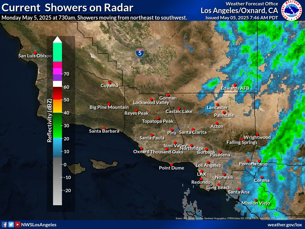 Off and on again showers possible today over the #LosAngeles area.  Roads might be slippery. #cawx #larain