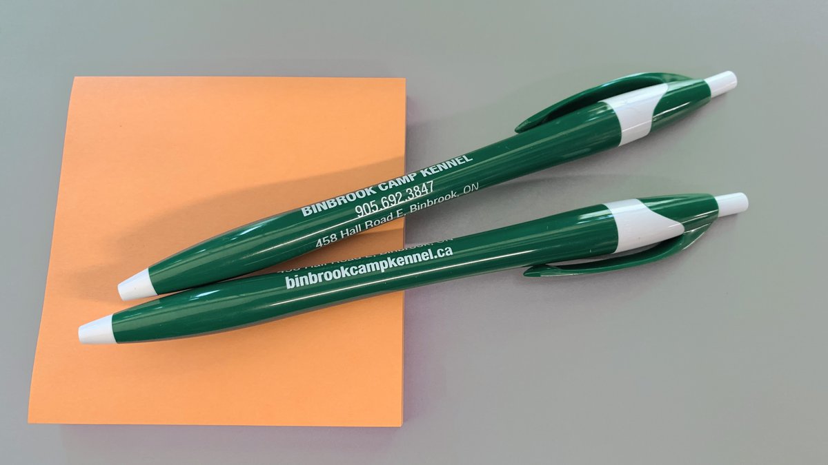 Looking for a practical giveaway that leaves a lasting impression? Pens are always a hit!

Binbrook Camp Kennel knows this and ordered these colourful green pens from Allegra Hamilton for the pet parents of their furry clients. Binbrook Camp... binbrookcampkennel.ca

Want