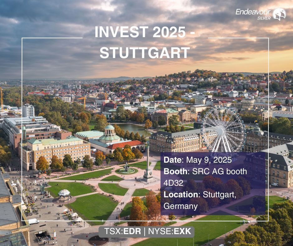 Endeavour Silver Corp (@edrsilvercorp) on Twitter photo Endeavour Silver is heading to Germany for Invest 2025 – Stuttgart!
Catch CEO Dan Dickson’s project update on Terronera & Pitarilla at the 12th German Raw Materials Night.
🗓 May 9 | ⏰ 6:30–6:50 PM
📍 SRC AG booth 4D32 , INVEST Fair, Stuttgart ICS Congress
<a href="/SwissResourceAG/">Swiss Resource Capital AG</a> Endeavour Silver is heading to Germany for Invest 2025 – Stuttgart!
Catch CEO Dan Dickson’s project update on Terronera & Pitarilla at the 12th German Raw Materials Night.
🗓 May 9 | ⏰ 6:30–6:50 PM
📍 SRC AG booth 4D32 , INVEST Fair, Stuttgart ICS Congress
<a href="/SwissResourceAG/">Swiss Resource Capital AG</a>