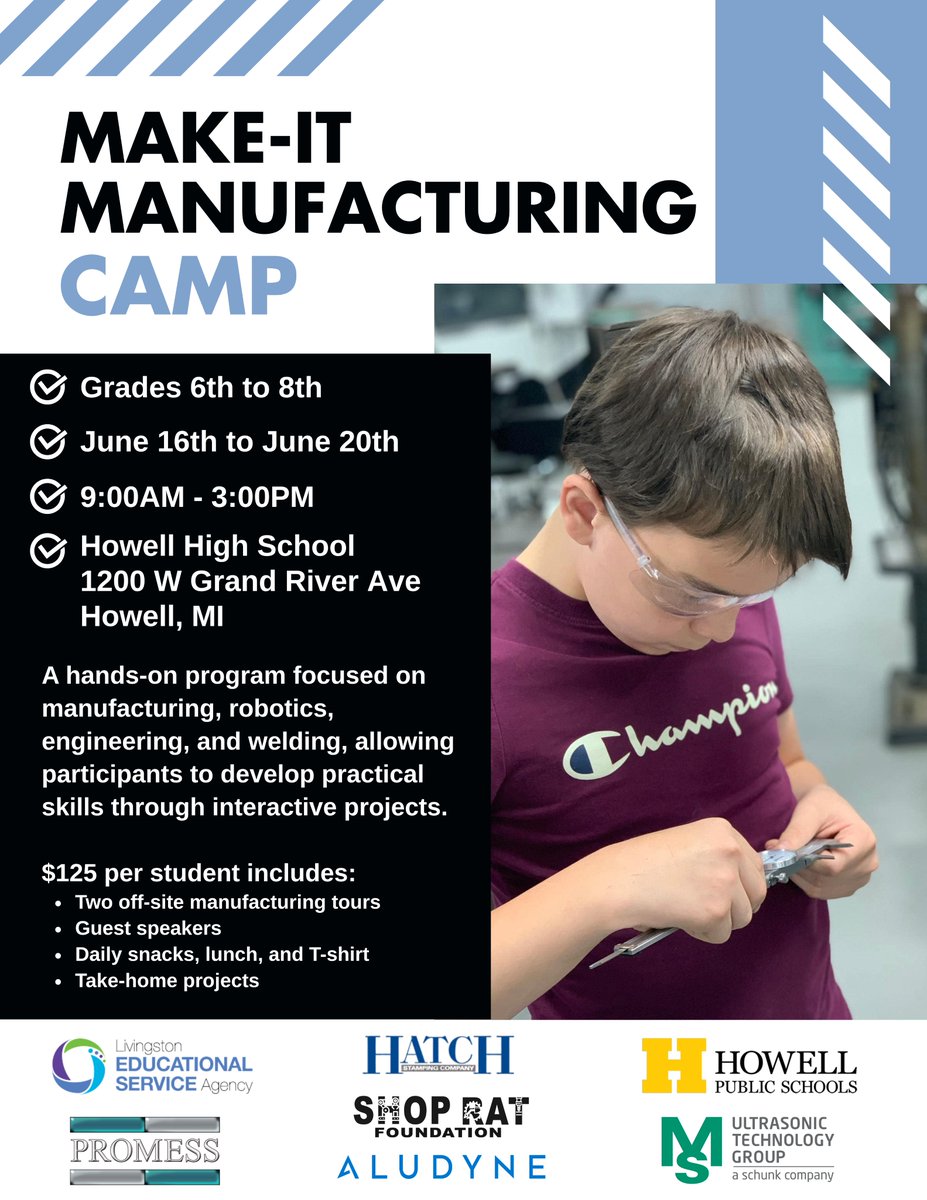 We are still signing up students for the Make-Manufacturing Summer Camp!  Sign up today! shoprat.org
#Brighton #Fowlerville #Hartland #Howell #Pinckney