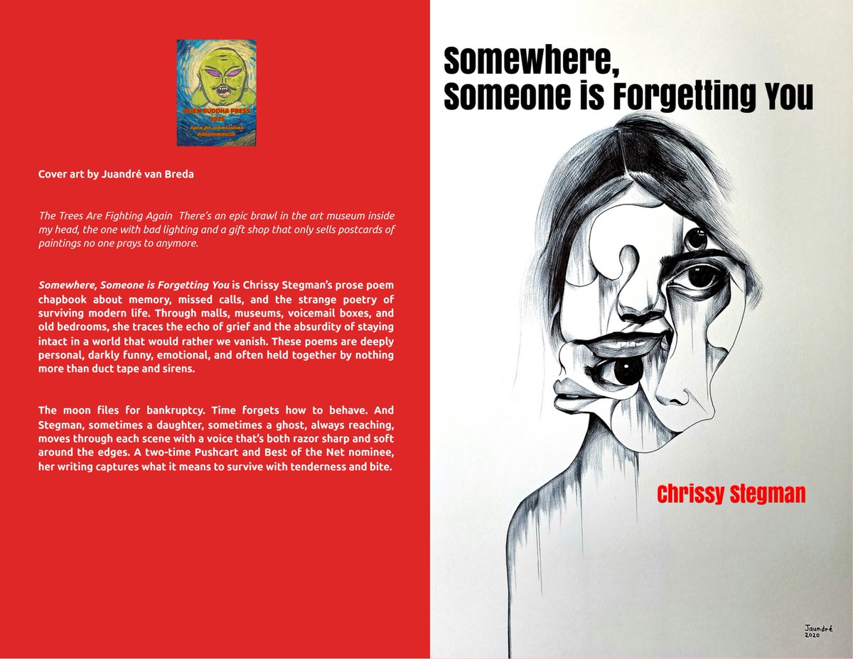 My chapbook of prose poems, Somewhere, Someone Is Forgetting You, is coming May 20 from Alien Buddha Press! Link goes live May 20. Mark your walls or calendars. I won't judge. Thank you for the support!