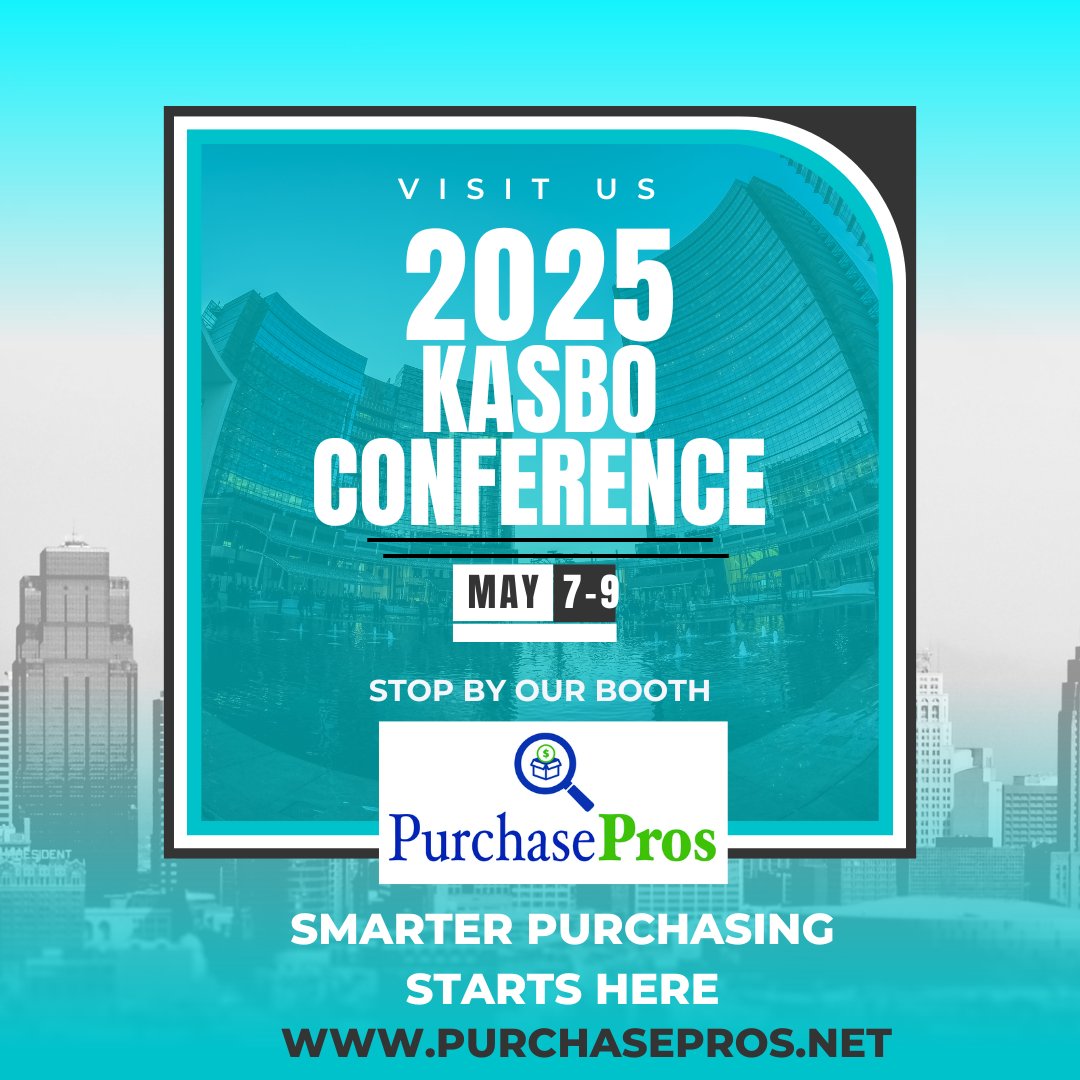 PurchasePros1's tweet photo. PurchasePros will be at the Spring KASBO Conference this week! Visit our booth to explore innovative procurement solutions for schools. Connect, learn, & pick up cool swag! #KASBO #PurchasePros #Education https://t.co/mKGarU7TIH