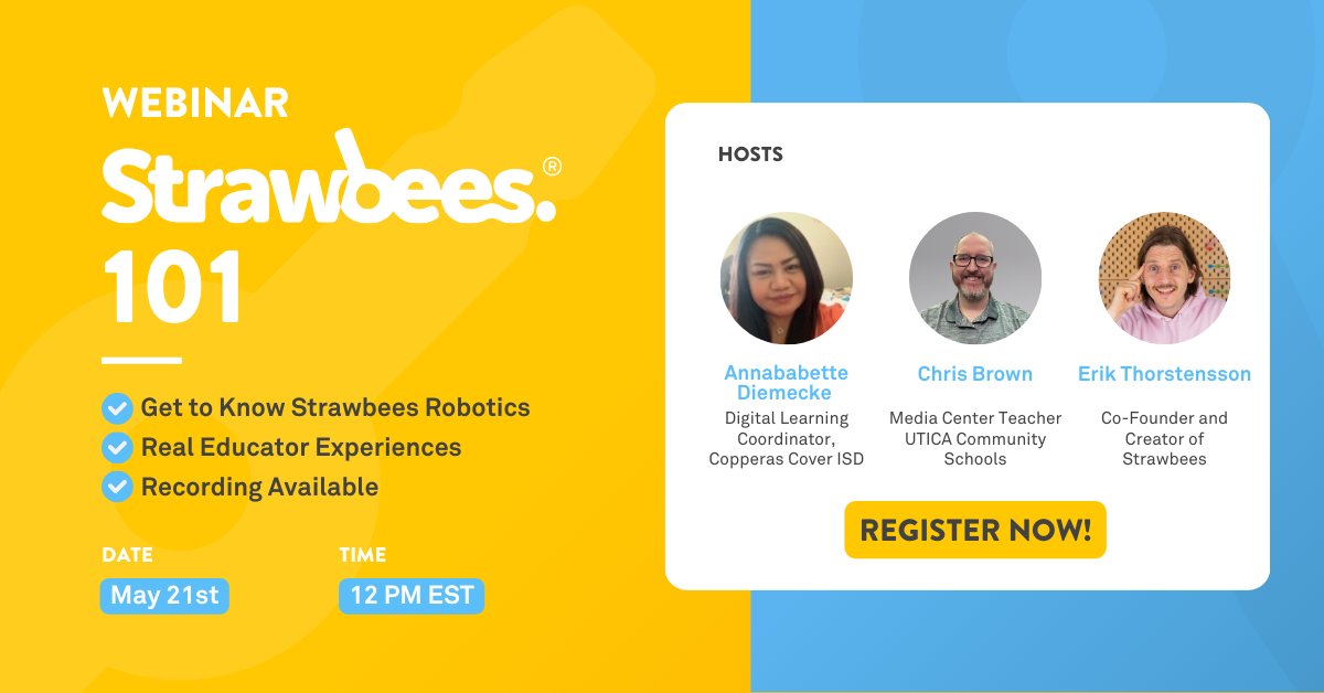 🚀 Want to bring robotics and coding into your classroom?
Join the Strawbees 101 webinar and hear real teachers share how they made STEM learning hands-on!

🎟️ Register here: hubs.la/Q03k_j_S0

#STEM #Robotics #EdTech