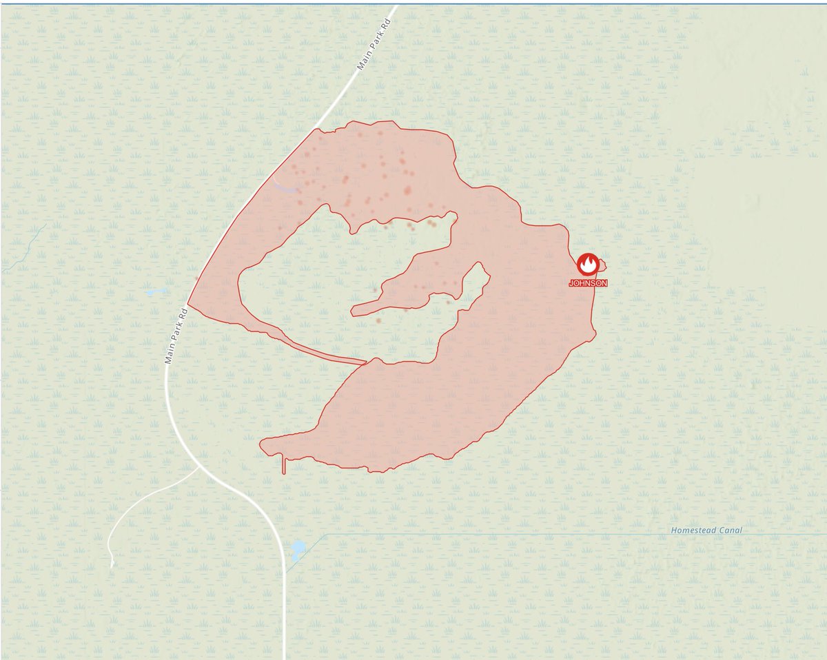 NationalWldfire's tweet image. The Everglades National Forest continues to work on mopping up the #JohnsonFire, which was discovered on March 18th and is now 8,340 acres and 65% contained. Aircraft recently mapped the fire as seen below.