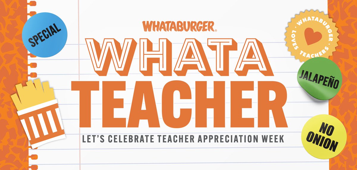 Arlington ISD (@arlingtonisd) on Twitter photo It’s #TeacherAppreciationWeek and <a href="/Whataburger/">Whataburger®</a> is leading the celebration. May 5, through May 9, teachers can stop into Whataburger for a free Taquito with cheese, Breakfast on a Bun or a Honey Butter Chicken Biscuit.
🍔 For details, visit: stories.whataburger.com/whatateacher-2…. It’s #TeacherAppreciationWeek and <a href="/Whataburger/">Whataburger®</a> is leading the celebration. May 5, through May 9, teachers can stop into Whataburger for a free Taquito with cheese, Breakfast on a Bun or a Honey Butter Chicken Biscuit.
🍔 For details, visit: stories.whataburger.com/whatateacher-2….