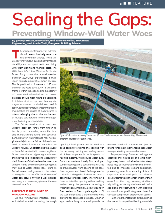 30Forensics's tweet photo. In the Spring 2025 issue of @info_BSAO  "Pushing the Envelope Canada", @30Forensics experts Javeriya Hasan, Emily Saleh &amp; Terrence Holder, teamed up with Evergreen Building Science to deliver the following insightful article: Sealing the Gaps: Preventing Window-Wall Water Woes 👇 https://t.co/LV93xzplAP
