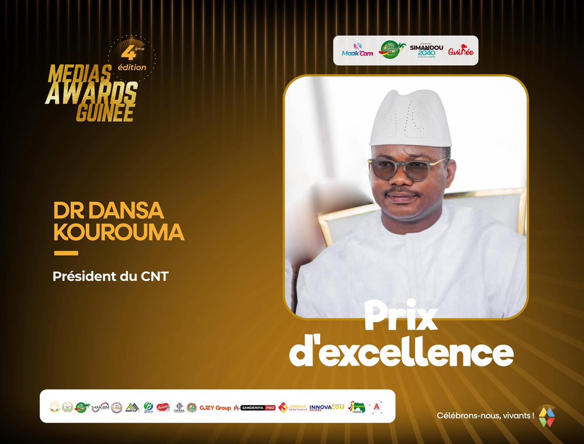 #cleanbarry
Une autre consécration pour notre champion. Le Prestigieux Prix d’Excellence de MÉDIAS AWARDS GUINÉE décerné à son Excellence Honorable Dr #Dansa #KOUROUMA, Président du CNT. 
Nous sommes fiers de notre révolutionnaire parlementaire.