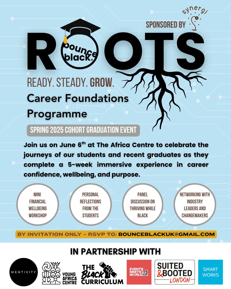bounceblackorg's tweet image. It's our final ROOTS workshop this week!!! 🎓
Next up is our graduation event at @TheAfricaCentre!
Expect student reflections, a powerful panel + a room full of Black talent & allies. 📩 Invite only: RSVP to bounceblackuk@gmail.com
#BounceBlack #ROOTSProgramme #BlackExcellence