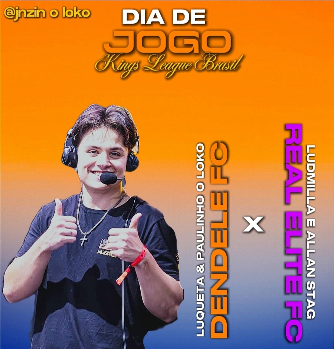 jnzin1st_'s tweet image. GAMEDAY DENDELE FC!

⏰️: A Confirmar!
🏆: Kings League Brasil
🆚️: Real Elite FC
💻: Luqu3t4 Twitch // Paulinho o Loko Twitch e LOCO!

O Dendele FC joga a última rodada da Kings League Brasil! Este confronto é DECISIVO, precisamos ganhar!

#DendeleFC | #KingsLeagueBrasil
