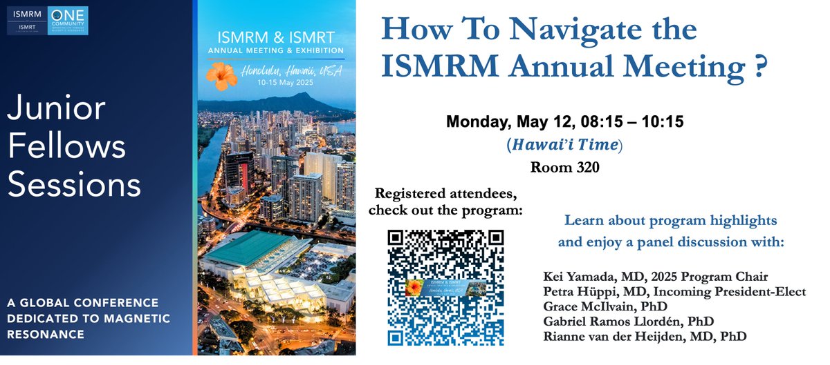 The Junior Fellow Sessions at <a href="/ISMRM/">ISMRM</a> #ISMRM25 start off Monday morning (8 15 AM, Room 320) with "How to navigate the meeting".

Join us there, especially if this is your first time attending !
