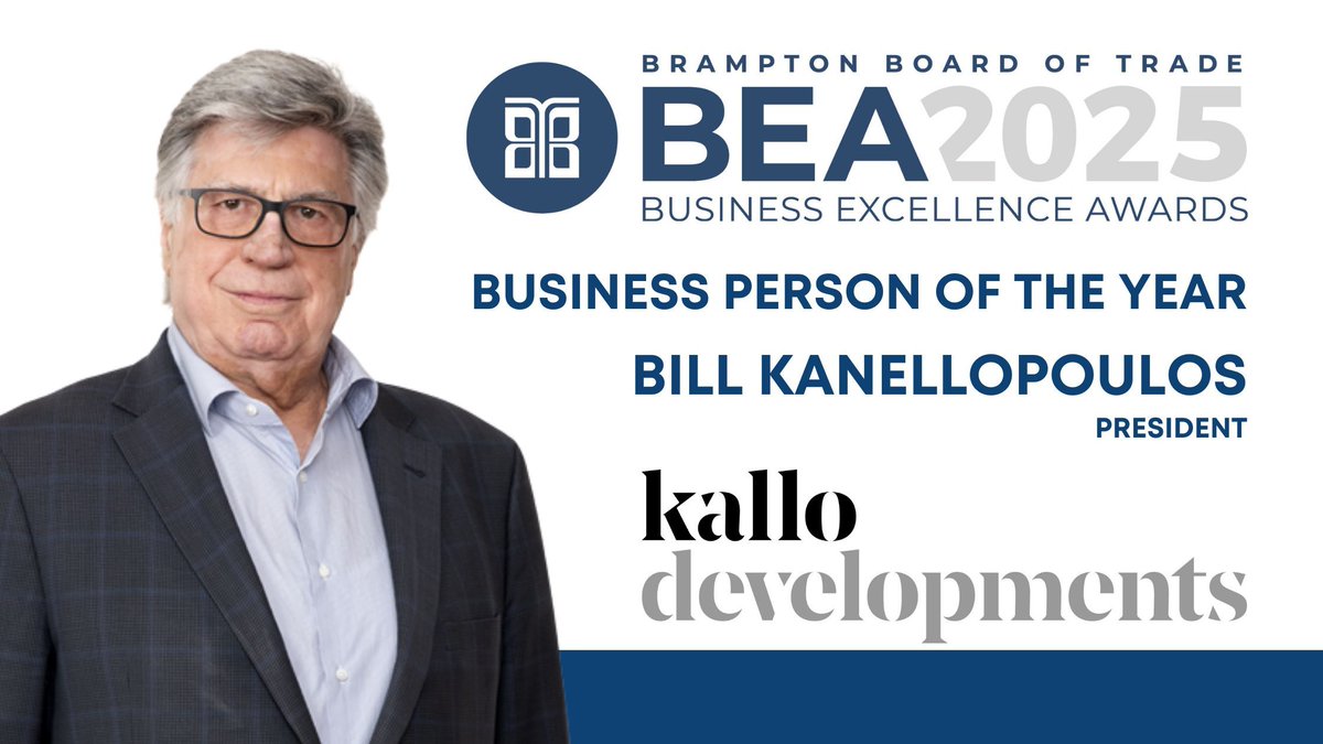 Celebrating Brampton's 2025 Business Person of the Year: Bill Kanellopoulos

The Brampton Board of Trade proudly honours Bill Kanellopoulos, President of Kallo Developments, as the 2025 Business Person of the Year! 

Congratulations, Bill Kanellopoulos!