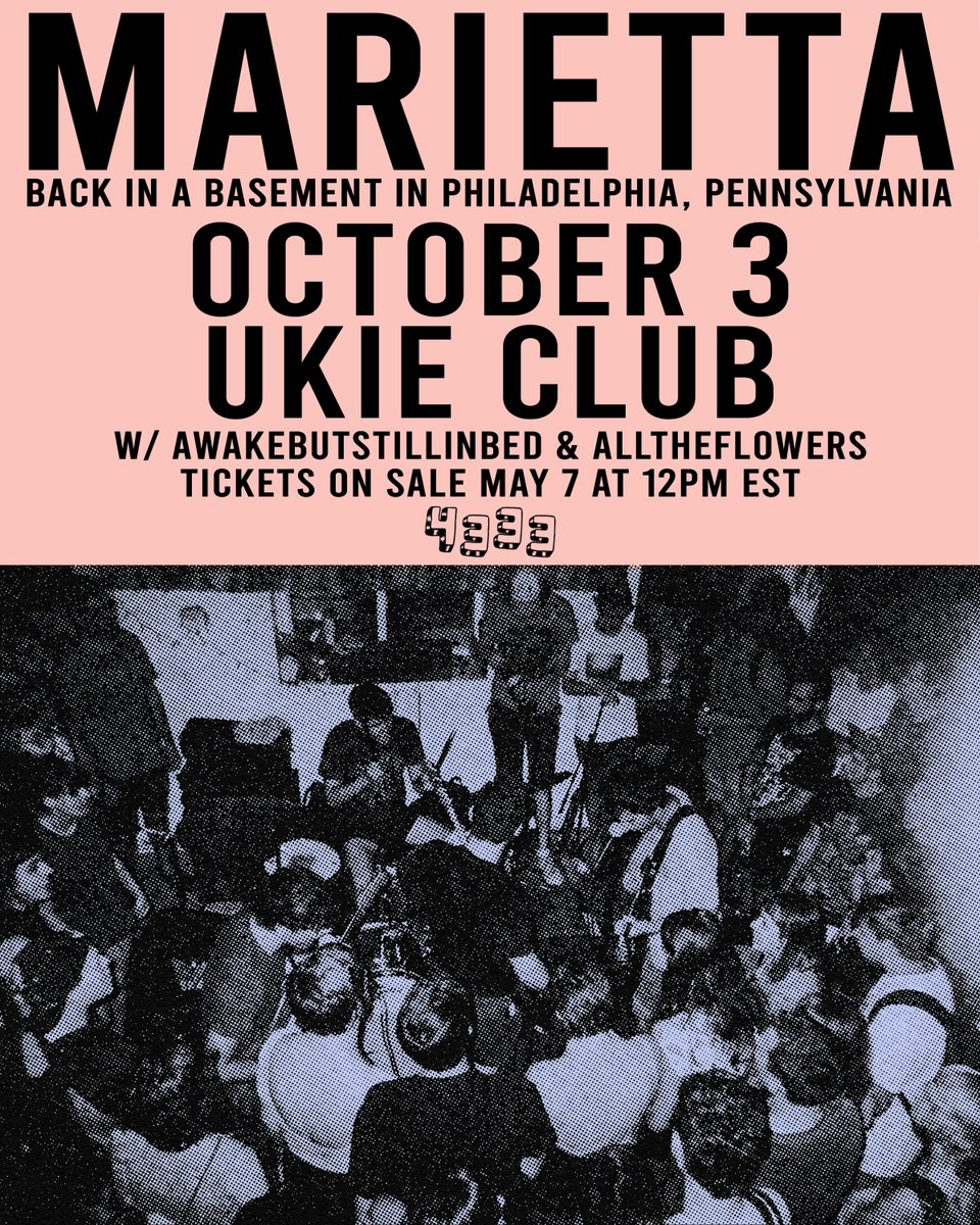 Marietta (@whereismarietta) on Twitter photo What's today's date? Cinco de mayo? Weird.
Anyway, we'll be playing our first show in 10 years (!!) in Philly at Ukie Club this October! We're so excited to be playing with <a href="/absibca/">awakebutstillinbed🌌🔥</a> and alltheflowers.
Tickets on sale Wednesday, 5/7. Link in bio. What's today's date? Cinco de mayo? Weird.
Anyway, we'll be playing our first show in 10 years (!!) in Philly at Ukie Club this October! We're so excited to be playing with <a href="/absibca/">awakebutstillinbed🌌🔥</a> and alltheflowers.
Tickets on sale Wednesday, 5/7. Link in bio.