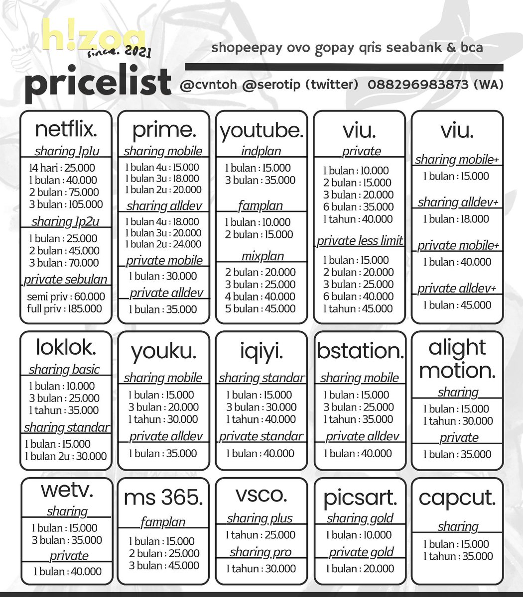 cvntoh's tweet photo. 「居.ᐟ」jual paket premium, jasa cek turnitin, sewa zoom  .ᐟ  netflix, prime, yt, viu, loklok, youku, wetv, iqiyi, bstation, capcut, am, vsco, picsart, canva pro [♡]~ silakan order dan beli  ʕ• ˕ •ʔ  #zonauangᅠ

♥。payment : all e-wallet, qris, bca, krom &amp; seabank https://t.co/lI9bDU8hOR