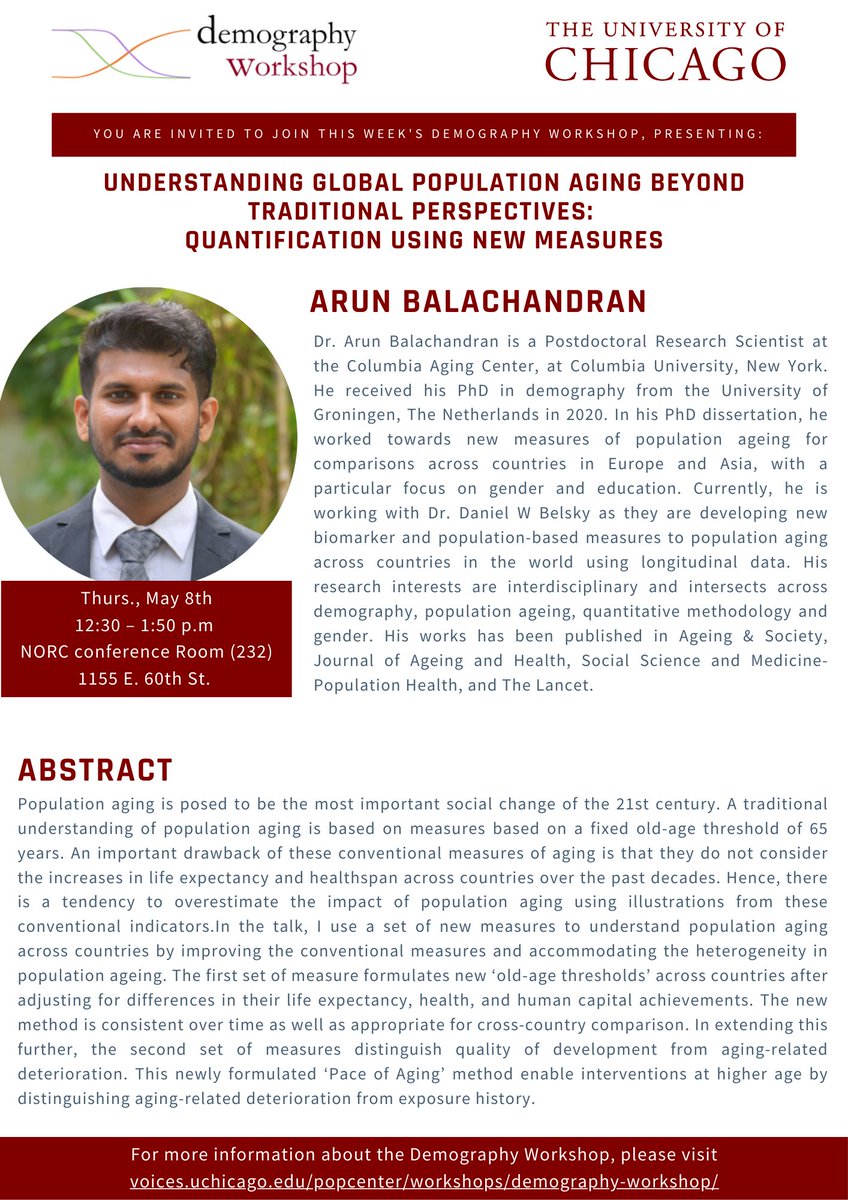 Arun Balachandran (@arunabc3.bsky.social) (@arun_balachandr) on Twitter photo Looking forward this talk at the Demography Workshop <a href="/UChicago/">The University of Chicago</a> <a href="/NORCNews/">NORC</a>.
Excited to present our results of the new work with on Pace of Aging with <a href="/Danbelsky/">Daniel Belsky</a>
<a href="/UChicagoMed/">UChicago Medicine</a> <a href="/ColumbiaAging/">Columbia Aging Ctr</a> <a href="/ColumbiaMSPH/">ColumbiaPublicHealth</a> <a href="/UChicago/">The University of Chicago</a> <a href="/NORC_Jobs/">Careers at NORC</a> Looking forward this talk at the Demography Workshop <a href="/UChicago/">The University of Chicago</a> <a href="/NORCNews/">NORC</a>.
Excited to present our results of the new work with on Pace of Aging with <a href="/Danbelsky/">Daniel Belsky</a>
<a href="/UChicagoMed/">UChicago Medicine</a> <a href="/ColumbiaAging/">Columbia Aging Ctr</a> <a href="/ColumbiaMSPH/">ColumbiaPublicHealth</a> <a href="/UChicago/">The University of Chicago</a> <a href="/NORC_Jobs/">Careers at NORC</a>