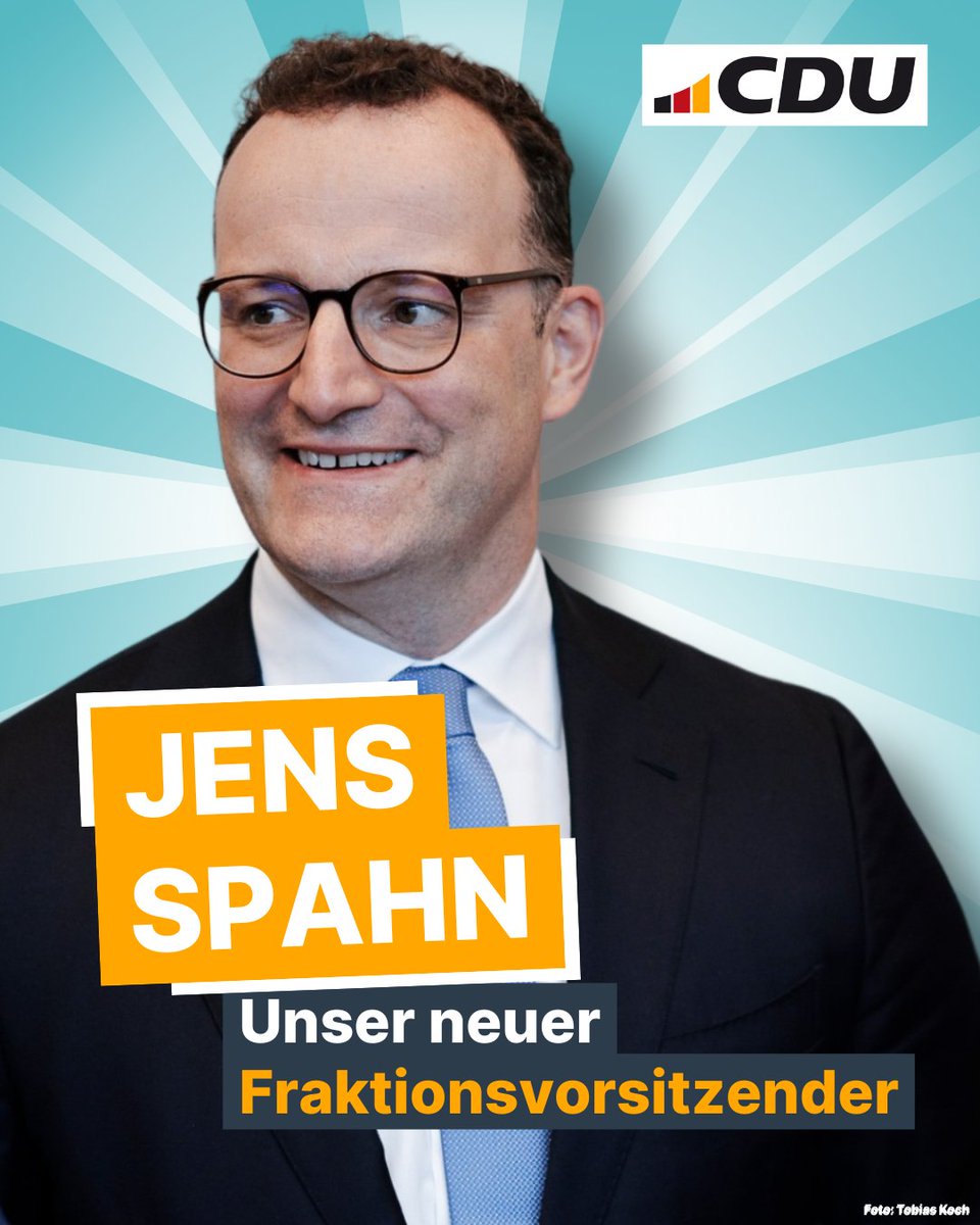 Herzlichen Glückwunsch! <a href="/jensspahn/">Jens Spahn</a> wurde soeben mit 91,3 Prozent zum neuen Vorsitzenden der <a href="/cducsubt/">CDU·CSU</a> gewählt. Er wird die 208 Abgeordneten unserer Unionsfraktion anführen. Wir wünschen viel Erfolg und Gottes Segen.